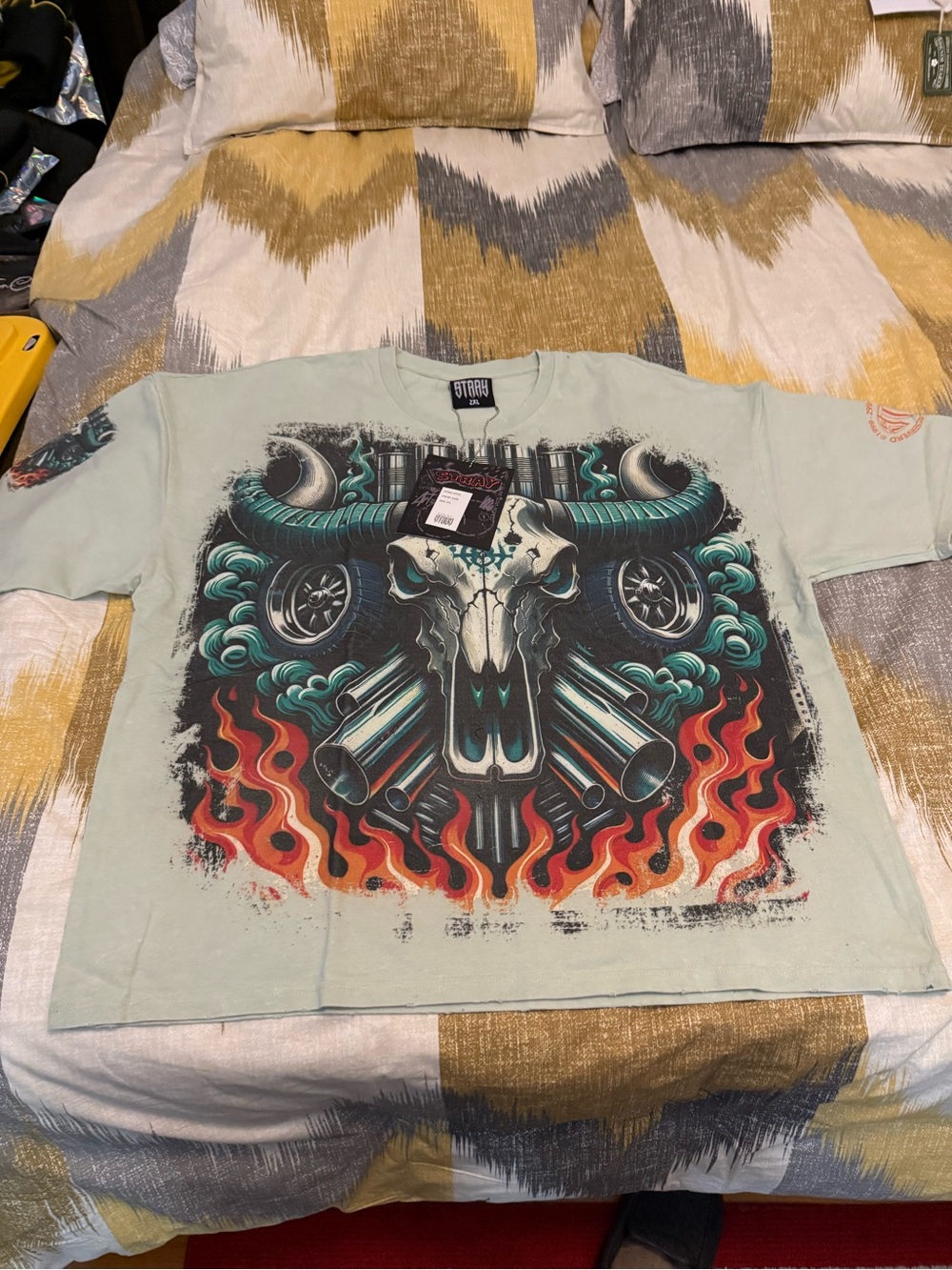 Stray STORM Graphic Skull Engine Tee - Sage Green